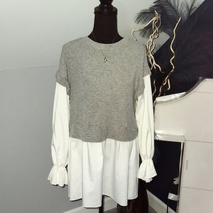 Grey and white tunic top
